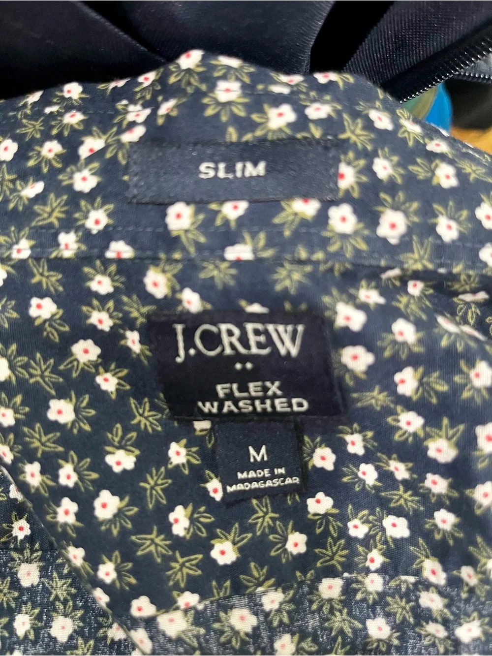 J. Crew Black Short-Sleeve Button-Up Shirt with White Floral Print